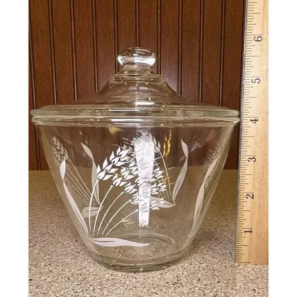 Vintage Fire-King Wheat Grass Grease Jar With Lid Clear Glass No Chips Or Cracks - Picture 5 of 5